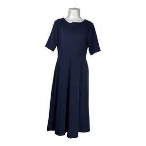 Croft & Barrow Dress Medium Navy Blue Short Sleeve Midi Stretch Casual Travel